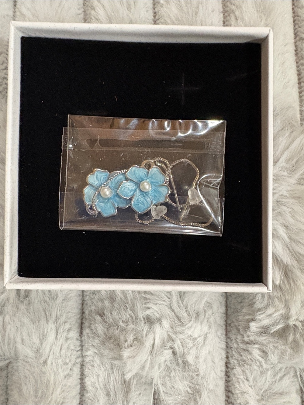 Delicate Blue Flower earrings with Pearl Accent